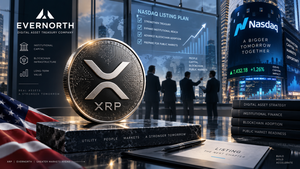 XRP 재무회사 Evernorth 나스닥 상장 추진|SEC S-4 효력 발생 후 남은 절차 9 XRP 코인과 Evernorth의 나스닥 XRPN 상장 추진을 표현한 이미지